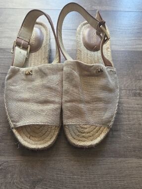 Michael Kors Tan Linen Espadrille Slingback Sandals